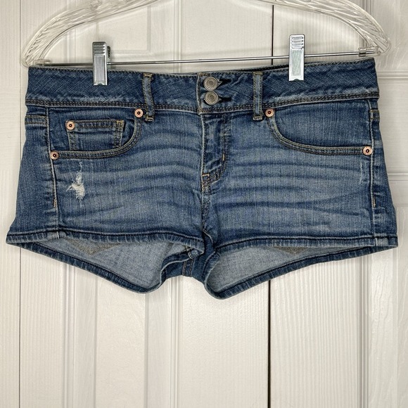 American Eagle Outfitters Pants - AMERICAN EAGLE Denim Shorts 6 Low Rise Button Flap Pocket Jean Shortie 2010 Y2K